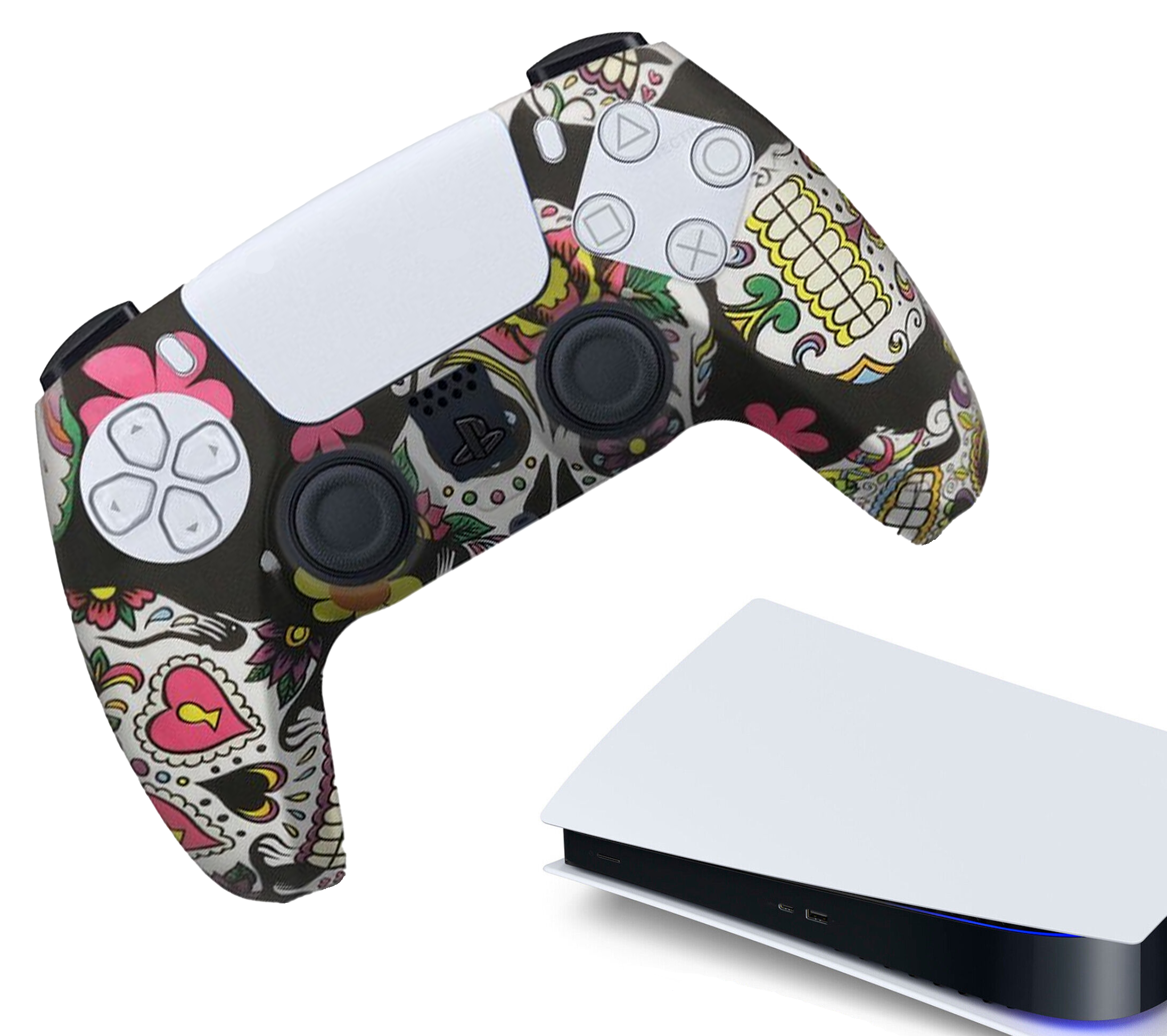 Silikon-Game-Controller-Hüllen | Performance Anti-Rutsch-Hautschutzhülle | Softcover-Griffhülle | Schädel | Zubehör passend für Playstation 5 - PS5