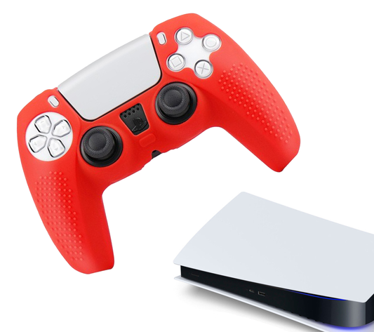 Silikon-Game-Controller-Hüllen | Performance Anti-Rutsch-Hautschutzhülle | Softcover-Griffhülle | Griff Rot | Zubehör passend für Playstation 5 - PS5
