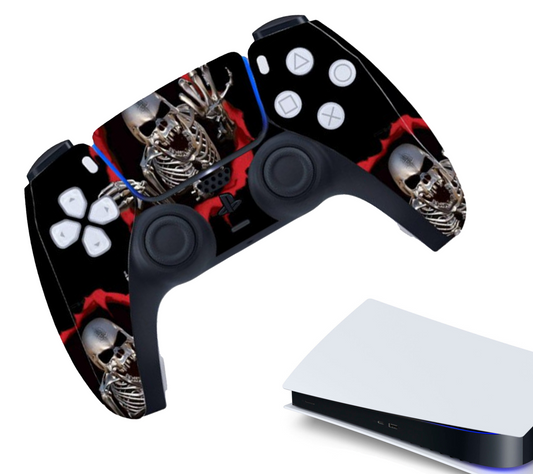 Aufkleber für Gaming-Controller | Schutzhaut | Griffetui | Skelett - Schwarz | Zubehör passend für Playstation 5 - PS5