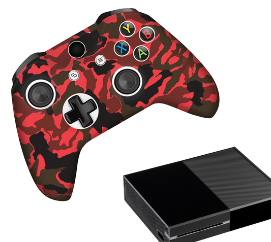 Silikon-Game-Controller-Hüllen | Performance Anti-Rutsch-Hautschutzhülle | Softcover-Griffhülle | Camo - Rot | Zubehör passend für Xbox One