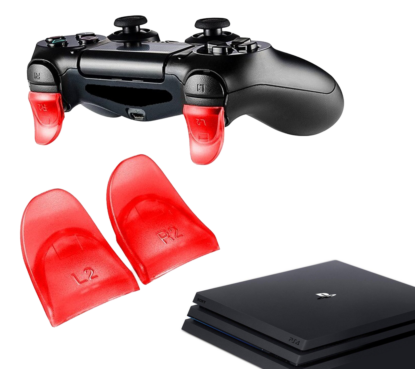 Gaming-Trigger | Trigger-Stopp-Tasten | R2 - L2 | Rot | Zubehör passend für Playstation 4 - PS4