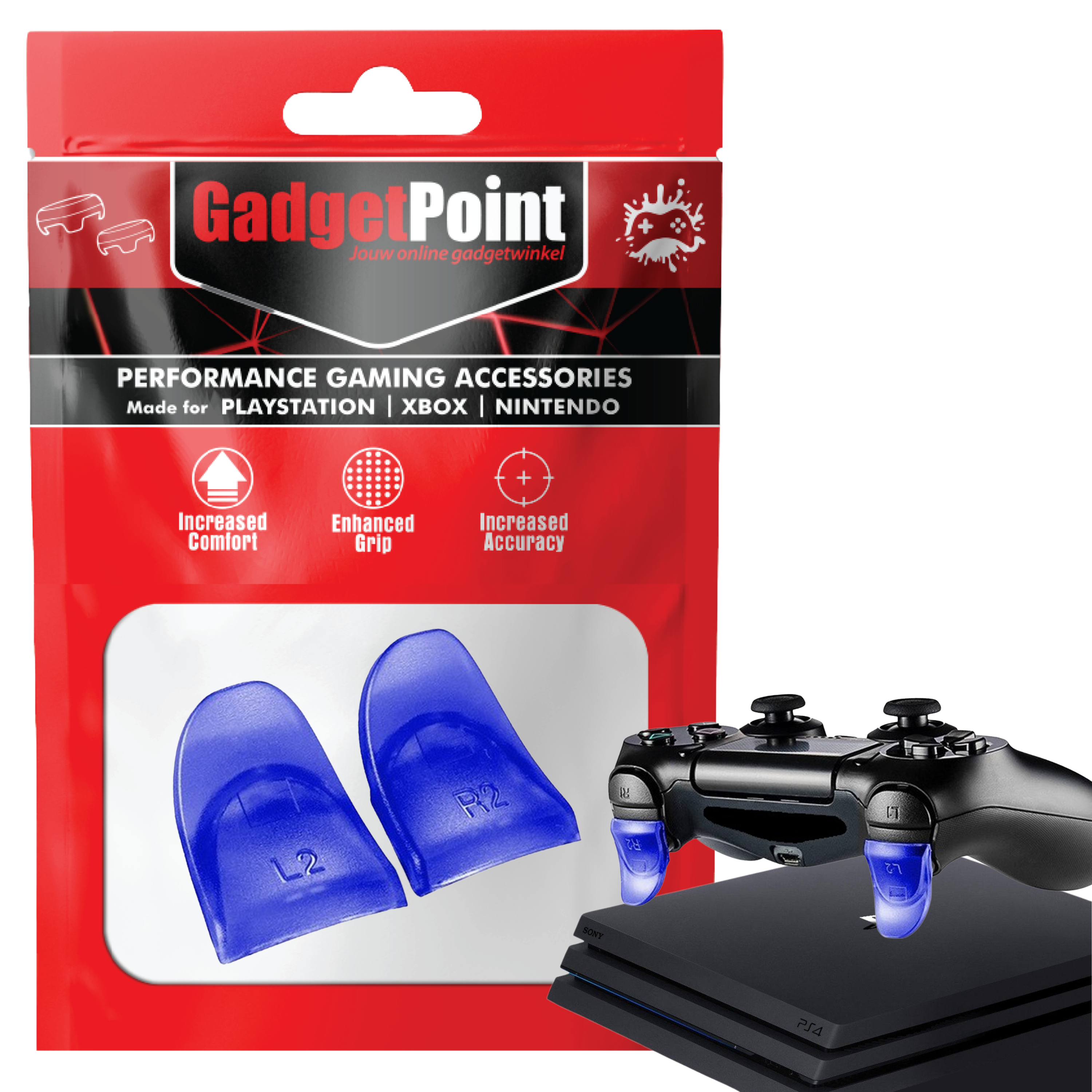 Controller Triggers for PS4, PlayStation 4 - Trigger Stops Buttons - R2 - L2 - Performance Gaming Accessories - Blue
