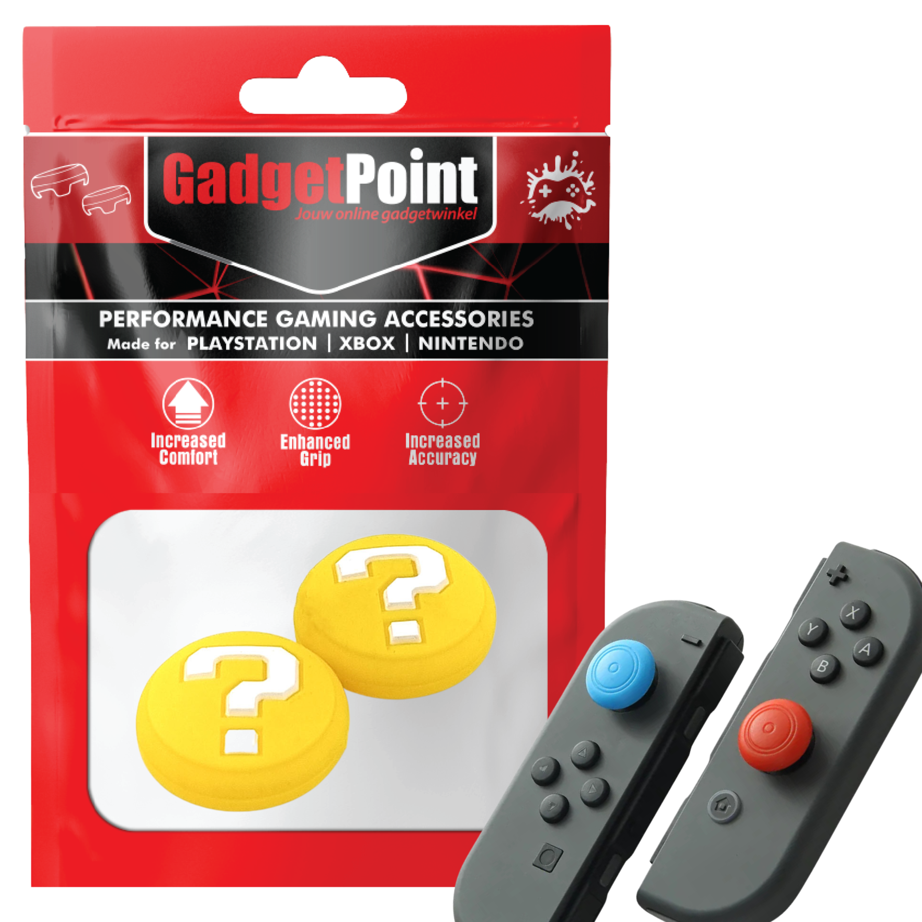 Gaming Thumb Grips | Performance Thumbsticks | Accessoires geschikt voor Nintendo Switch Joy-Con Controller(s) | Thumbgrips | Vraagteken - Geel