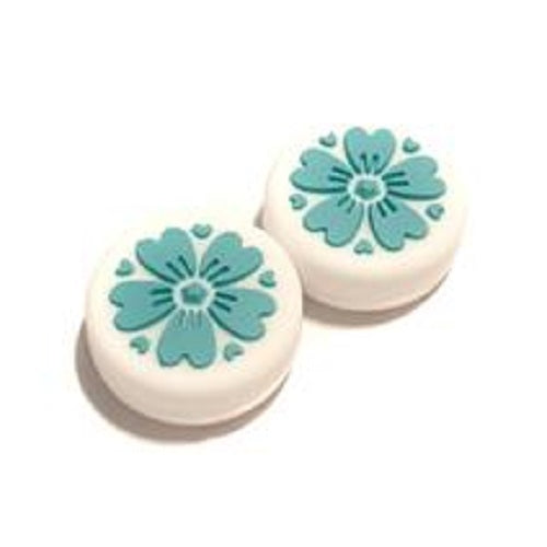 Gaming Thumb Grips | Performance Anti-slip Thumbsticks | Joystick Cap Thumb Grips | Flowers - White with Blue | Accessories suitable for Nintendo Switch Joy-Con Controllers