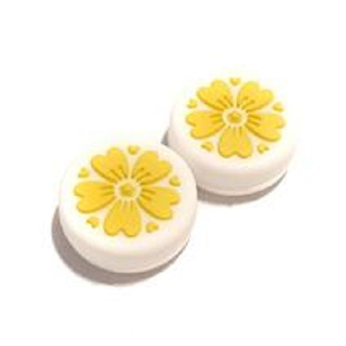 Gaming Thumb Grips | Performance Anti-slip Thumbsticks | Joystick Cap Thumb Grips | Flowers - White with Yellow | Accessories suitable for Nintendo Switch Joy-Con Controllers