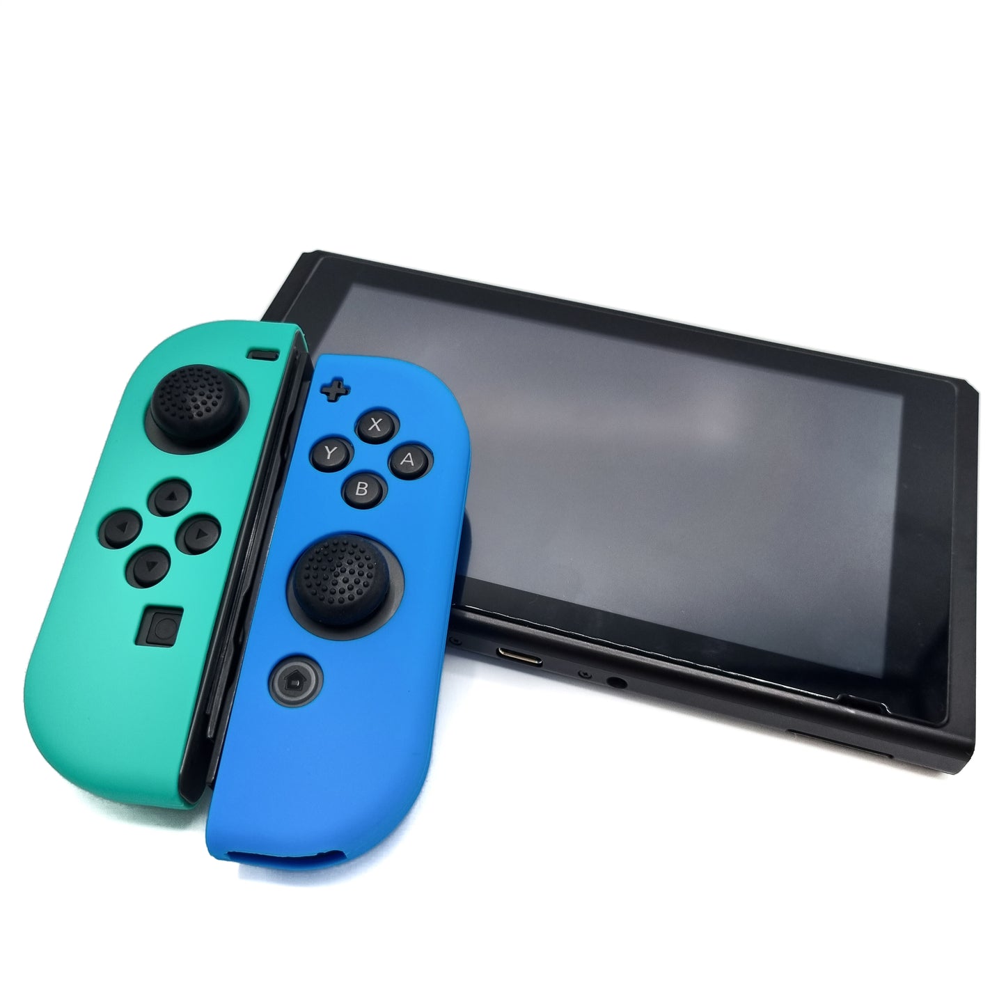 Siliconen Joy-Con Controller Hoesjes + Thumbgrips | Cobalt Groen/Lichtblauw + Bloemetjes Blauw/Groen | Beschermhoes Skin | Geschikt voor de volgende console(s): Nintendo Switch & LITE | Softcover Case | Grip