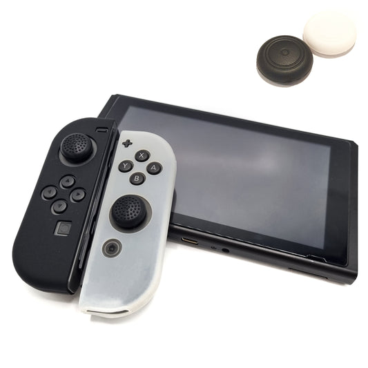Beschermhoesjes + Thumbgrips | Performance Antislip Skin | Softcover Grip Case | Accessoires geschikt voor Nintendo Switch Joy-Con Controllers | Transparant/Zwart + Zwart/Wit Thumbs