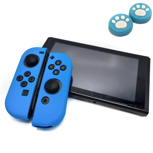 Protective covers + Thumbgrips | Performance Anti-slip Skin | Softcover Grip Case | Light Blue + Legs Light Blue with White | Accessories suitable for Nintendo Switch Joy-Con Controllers