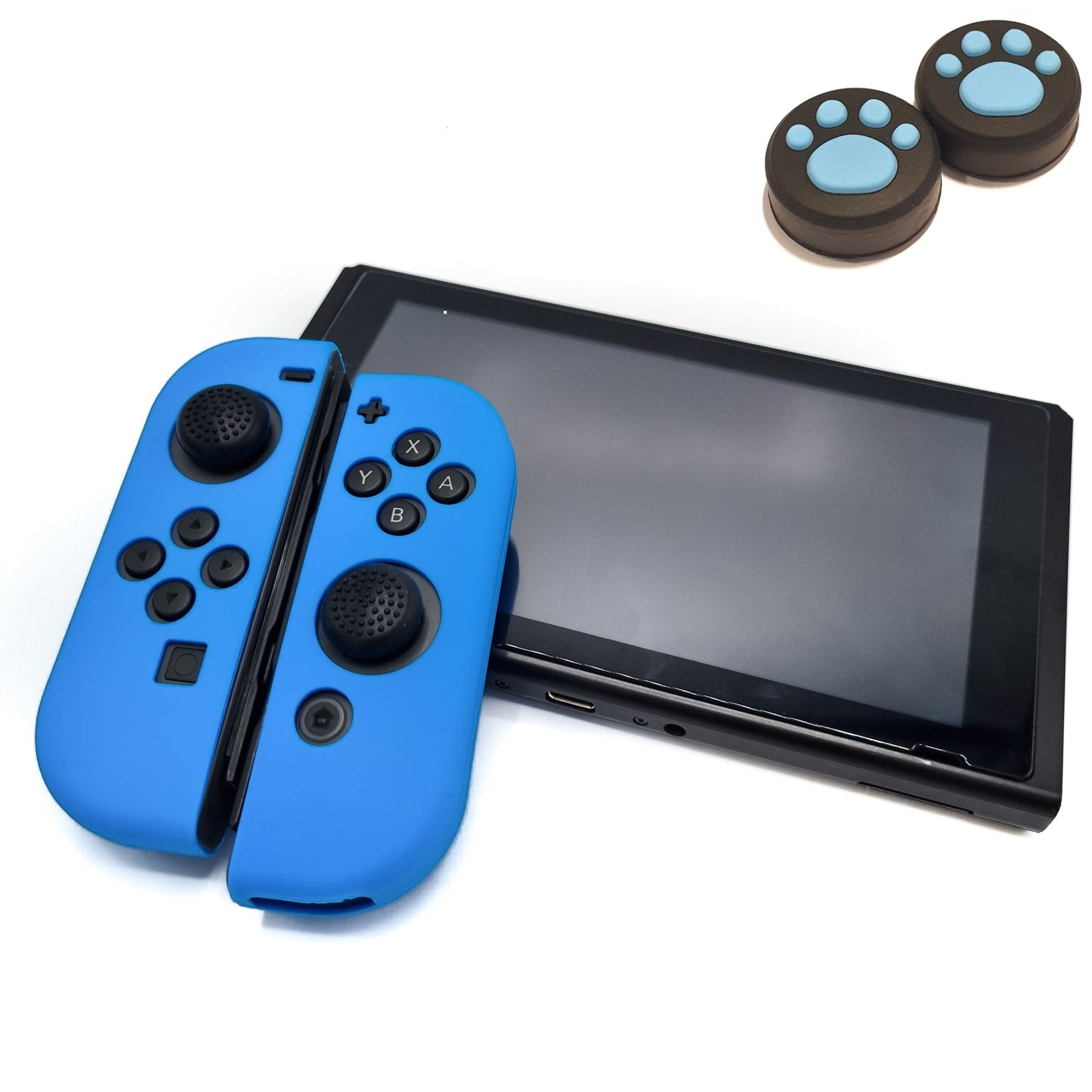 Siliconen Joy-Con Controller Hoesjes + Thumbgrips | Lichtblauw + Pootjes Zwart met Lichtblauw | Beschermhoes Skin | Geschikt voor de volgende console(s): Nintendo Switch & LITE | Softcover Case | Grip