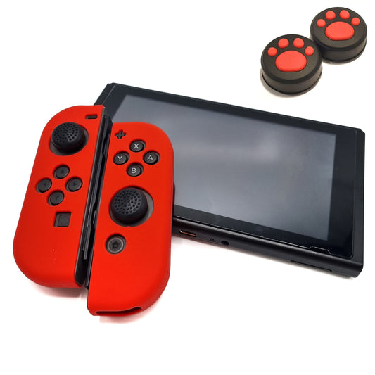 Protective covers + Thumbgrips | Performance Anti-slip Skin | Softcover Grip Case | Red + Legs Black with Red | Accessories suitable for Nintendo Switch Joy-Con Controllers