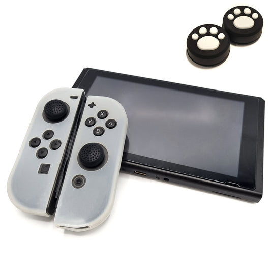 Protective covers + Thumbgrips | Performance Anti-slip Skin | Softcover Grip Case | Transparent + Legs Black with White THICK | Accessories suitable for Nintendo Switch Joy-Con Controllers