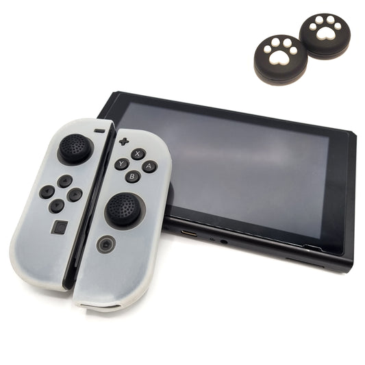 Protective covers + Thumbgrips | Performance Anti-slip Skin | Softcover Grip Case | Transparent + Legs Black with White | Accessories suitable for Nintendo Switch Joy-Con Controllers