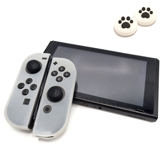 Protective covers + Thumbgrips | Performance Anti-slip Skin | Softcover Grip Case | Transparent + Legs White with Black | Accessories suitable for Nintendo Switch Joy-Con Controllers