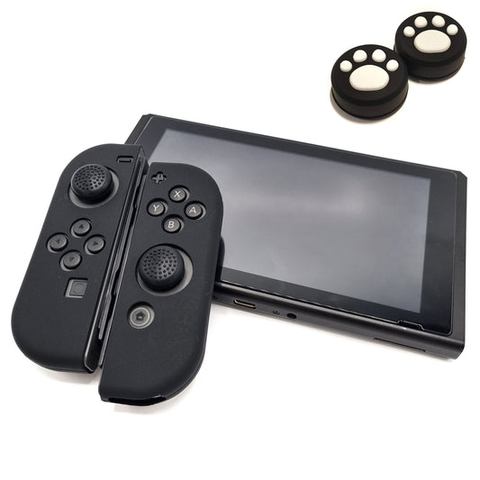 Protective covers + Thumbgrips | Performance Anti-slip Skin | Softcover Grip Case | Black + Legs Black with White THICK | Accessories suitable for Nintendo Switch Joy-Con Controllers