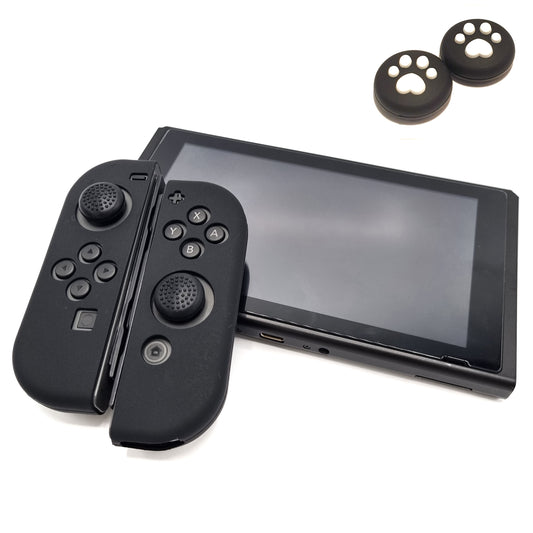 Protective covers + Thumbgrips | Performance Anti-slip Skin | Softcover Grip Case | Black + Legs Black with White | Accessories suitable for Nintendo Switch Joy-Con Controllers
