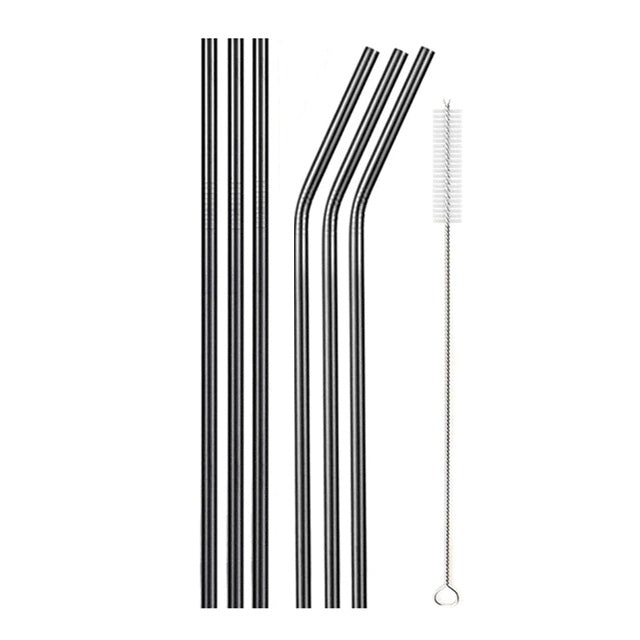 Metalen/RVS Rietjes | Zwart | Metal Straws | Cocktails | Drankjes | Milieuvriendelijk & Duurzaam | Set van 6 rietjes + schoonmaak borstel