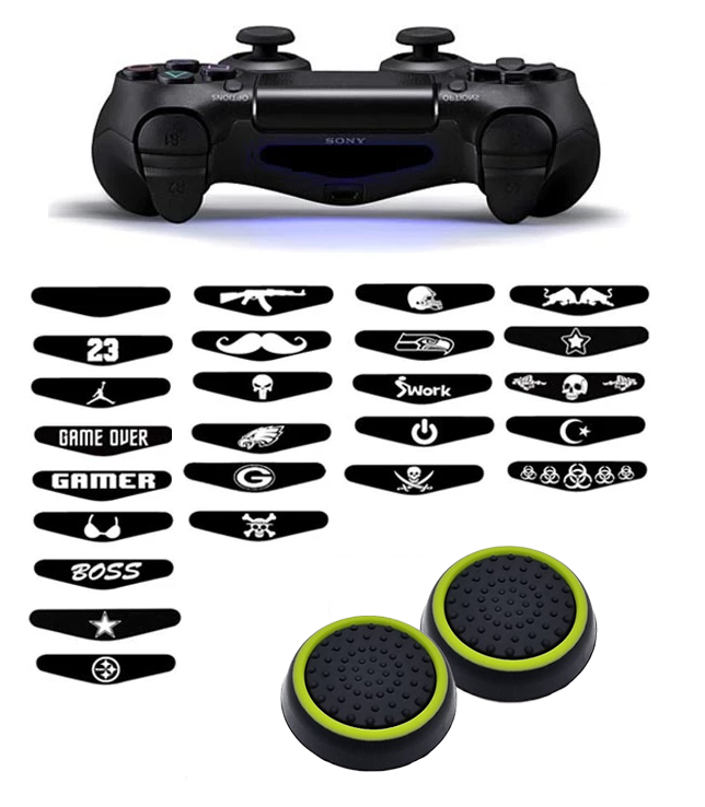 Gaming Thumbsticks Grips | Dopjes voor je Game Controller(s) + Sticker | Zwart/Lichtgroen + Willekeurige Sticker | 1 Set = 2 Thumbgrips | Geschikt voor de volgende console(s): Playstation PS4 PS3