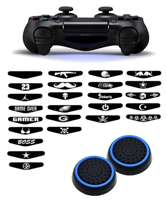 Gaming Thumbsticks Grips | Dopjes voor je Game Controller(s) + Sticker | Zwart/Lichtblauw + Willekeurige Sticker | 1 Set = 2 Thumbgrips | Geschikt voor de volgende console(s): Playstation PS4 PS3