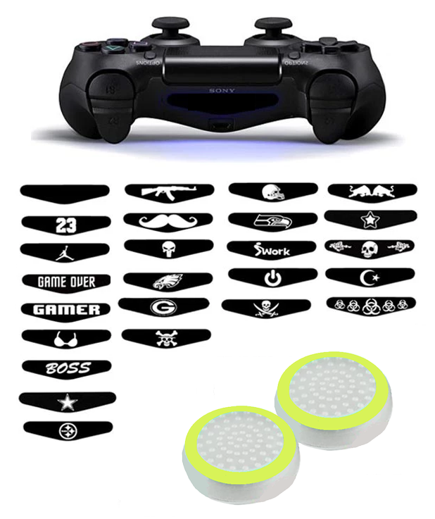 Gaming Thumbsticks Grips | Dopjes voor je Game Controller(s) + Sticker | Wit/Lichtgroen + Willekeurige Sticker | 1 Set = 2 Thumbgrips | Geschikt voor de volgende console(s): Playstation PS4 PS3