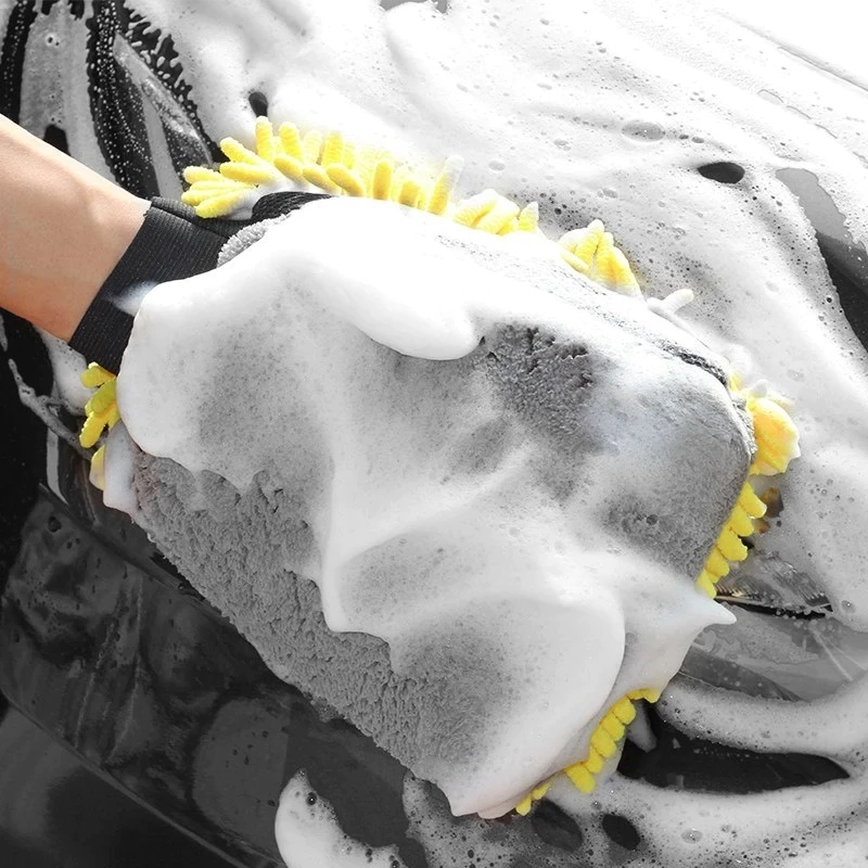 Auto-Mikrofaser-Reinigungsschwamm | Autoschwamm | Handschuh waschen | Reinigungsschwammhandschuh | Gelb